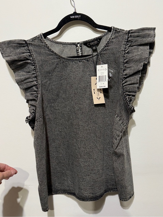 Nanette Lepore Tops - NWT Nanette Lepore Washed Grey Ruffle Sleeve Denim-Blouse